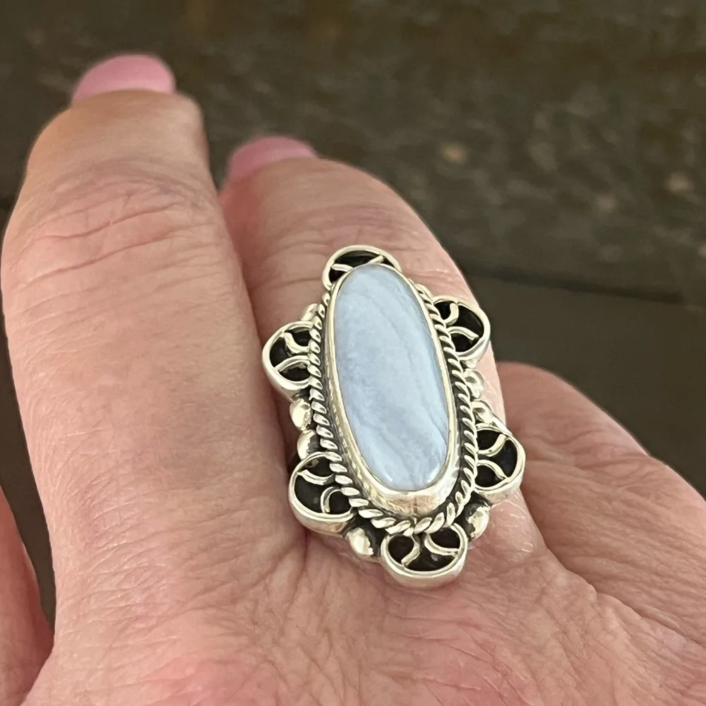 Southwest Sterling silver & blue lace agate ring- size 7 - Picture 7 of 12